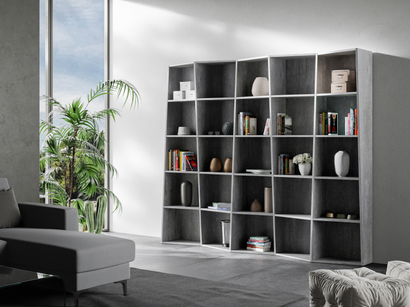 Kato A Small Concrete Libreria a parete soggiorno design grigio moderno